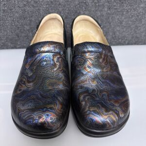 Alegria Keli Professional Nursing Black Leather Metallic Galaxy Clogs 40 9.5 US